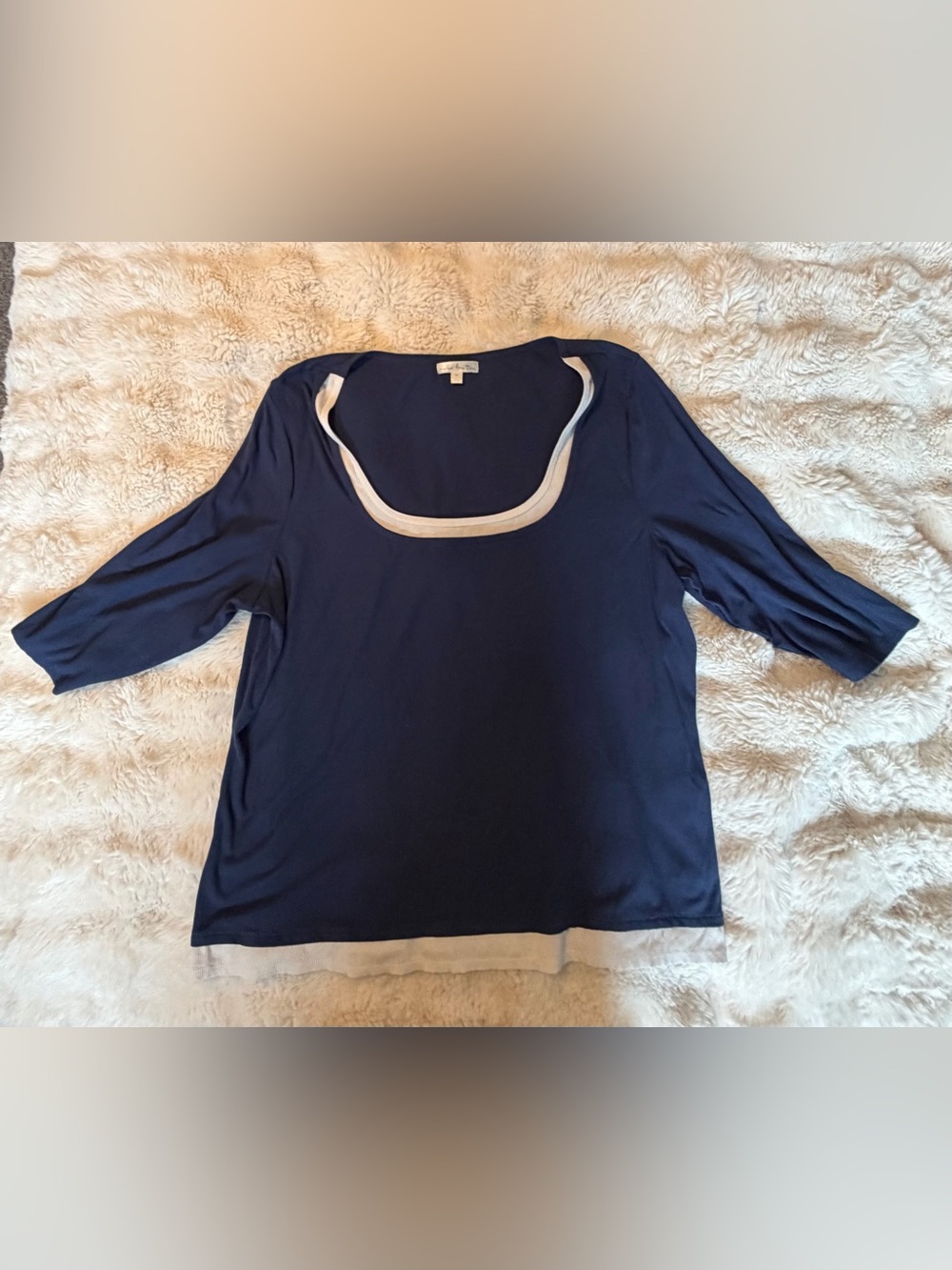 Nine Britton Navy Layered Scoop Neck Top 3X Plus Size 3/4 Sleeve Stitch Fix